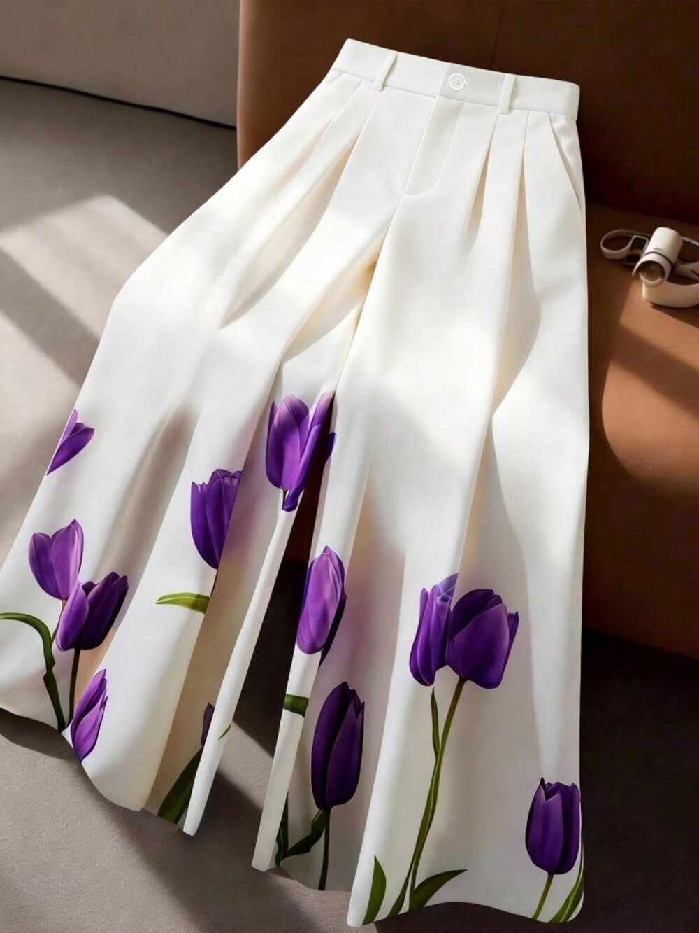 Purple Elegant Women's Plus Size Floral Color Block wide legged Pants